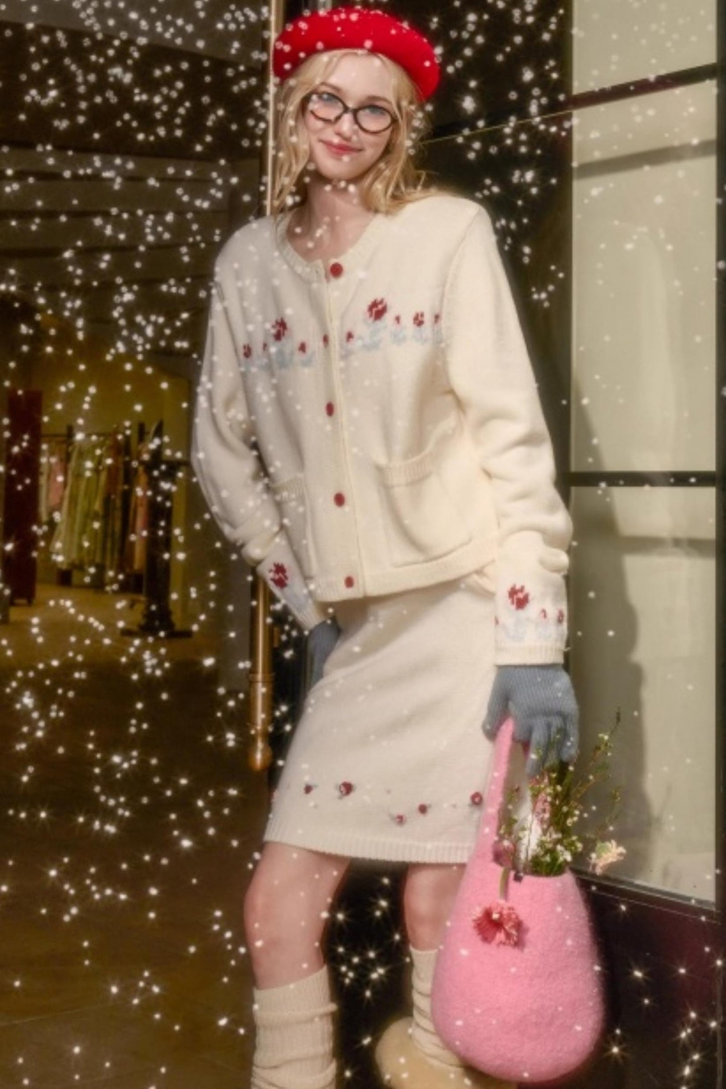 Snow Berry Wool Sweater Skirt Set-Up