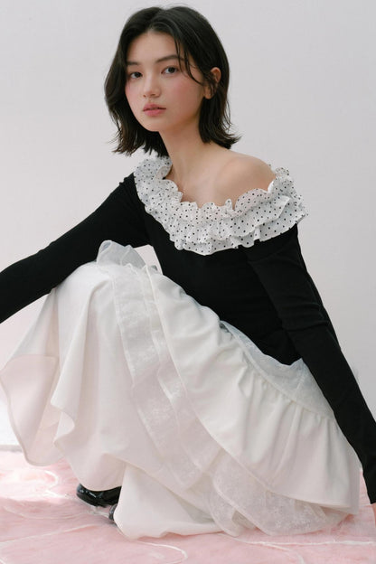 Slanted Polka Dot Long-Sleeved T-Shirt