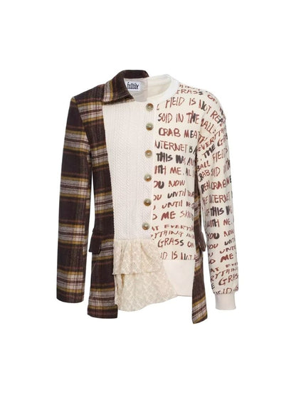 Splicing Printed Cardigan Sweatshirt