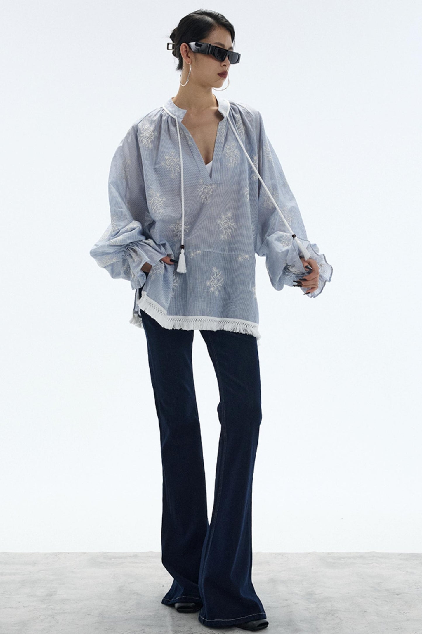 Tassel Stripe Embroidery Top