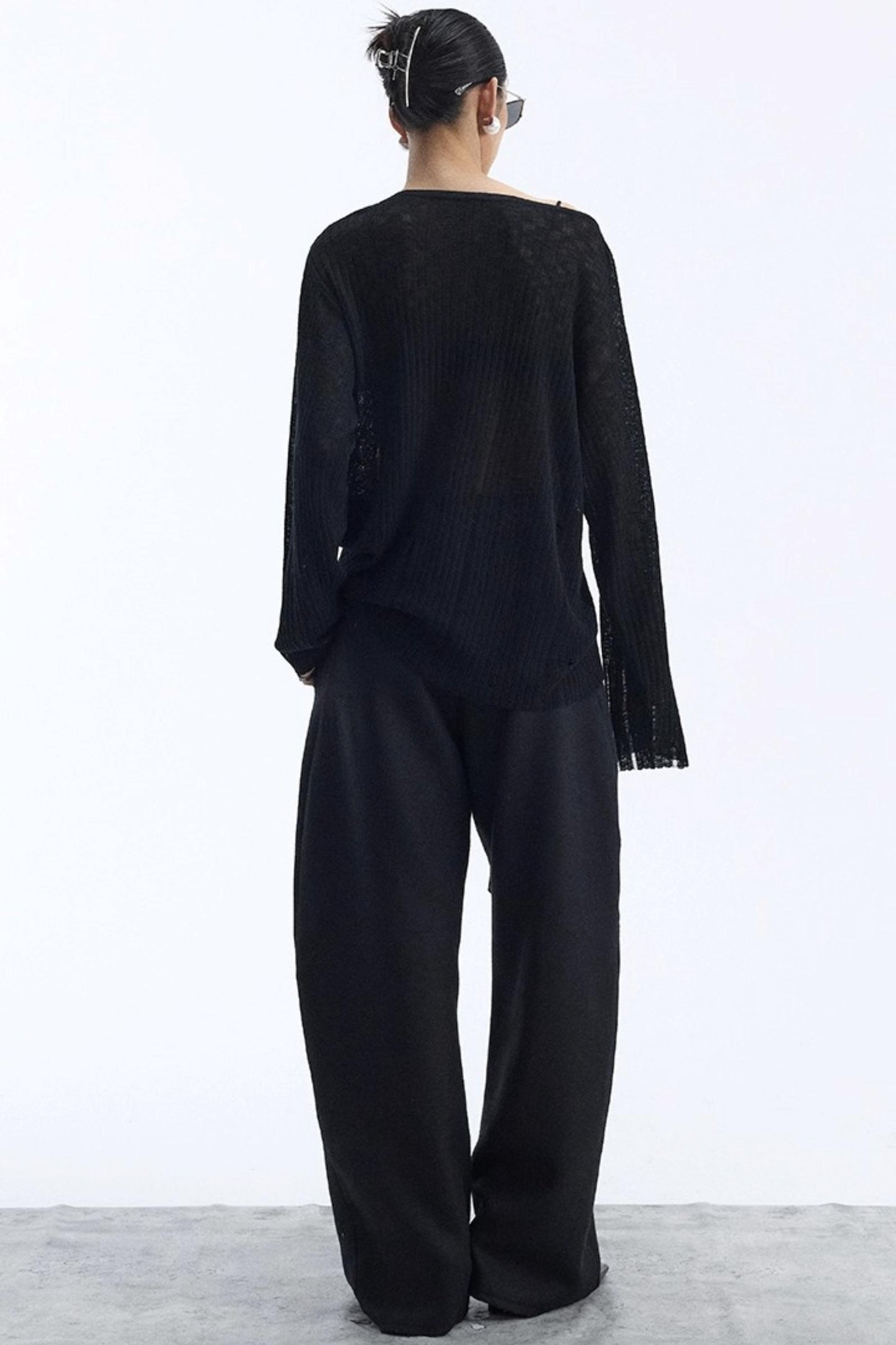 Black Wool Scimitar Trousers