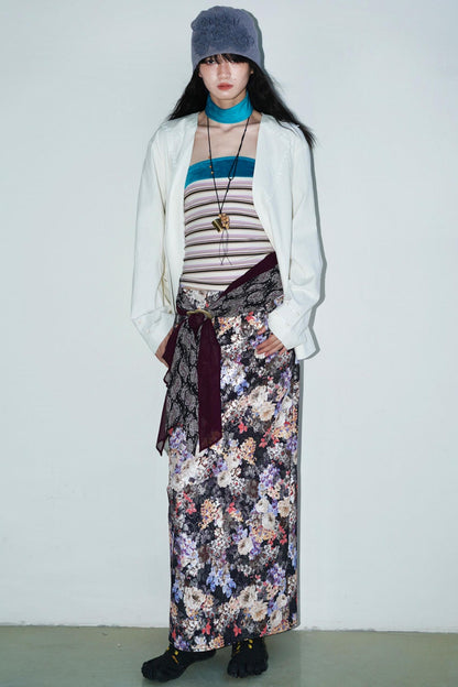 Gold Floral Pleated Skirt