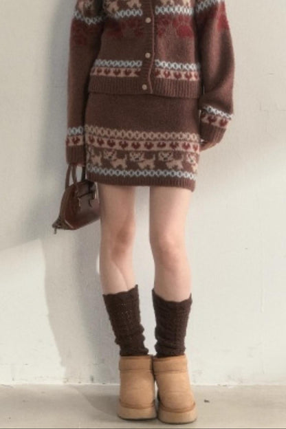 Vintage Preppy Style Knit Sweater Set-up