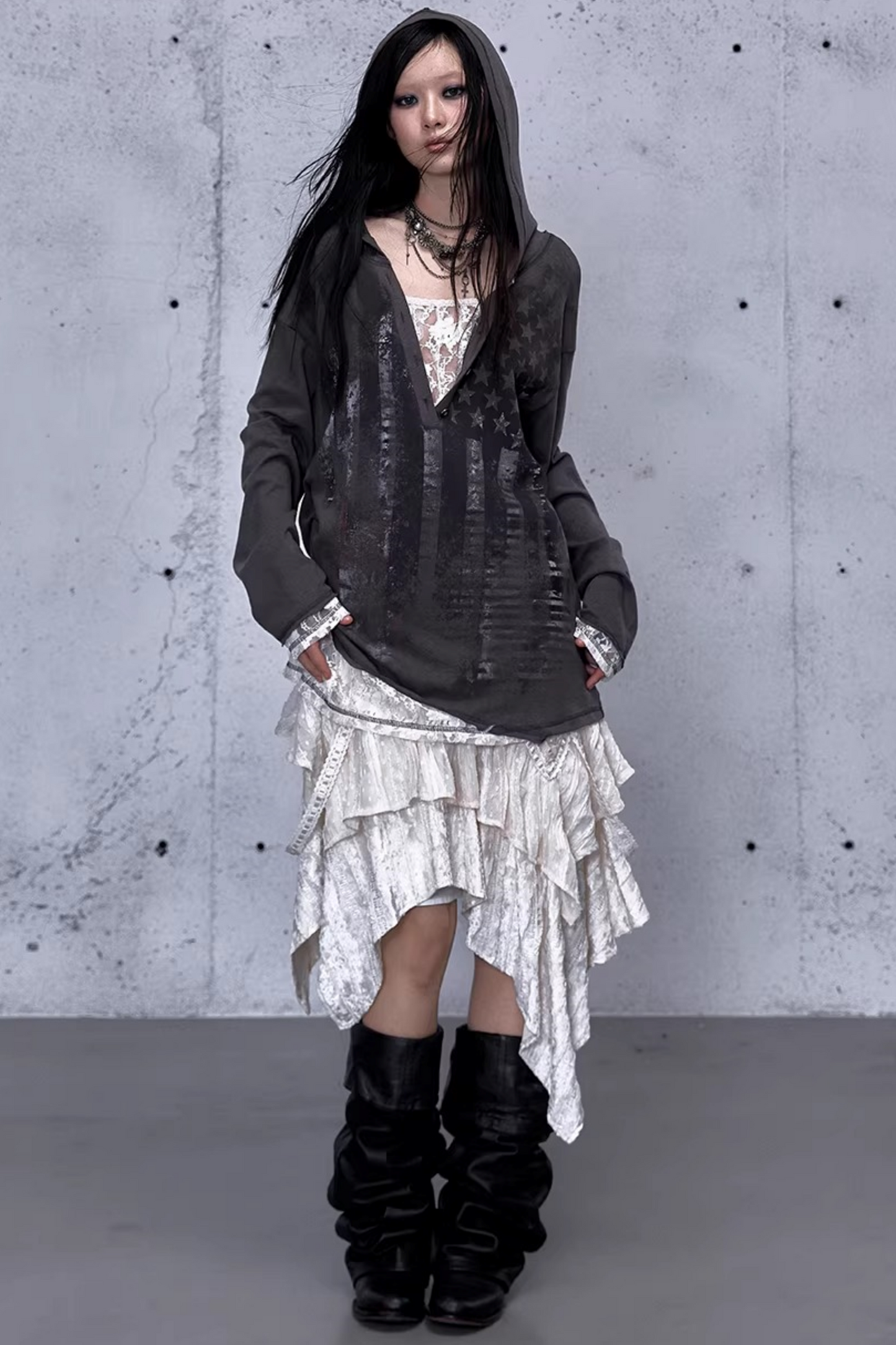 Rebellious Lace Hooded Top