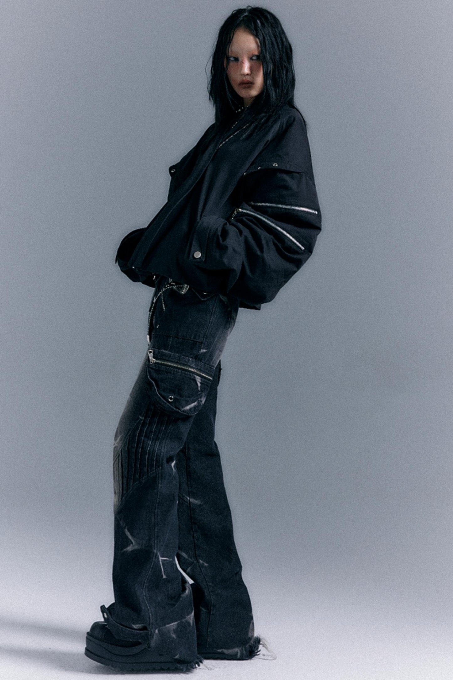 Vintage Studded Denim Flared Pants