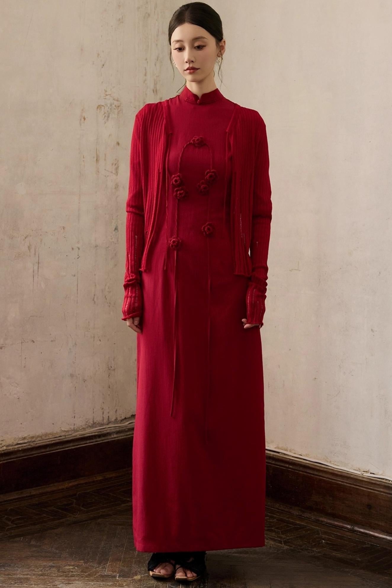 Red Flower Cheongsam Dress