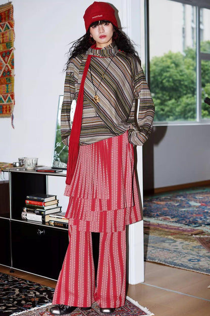 Striped Brushed Long-Sleeved Top