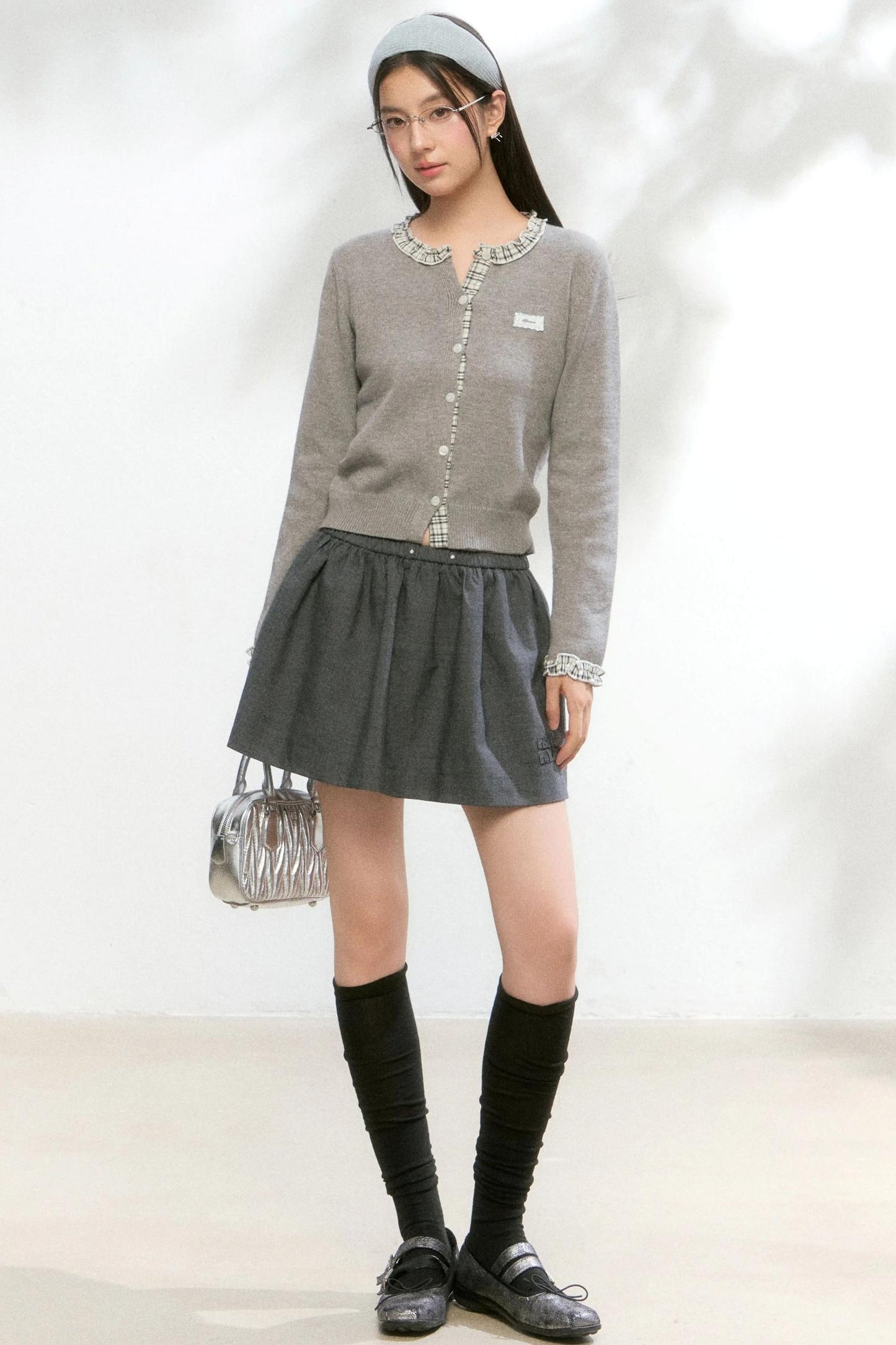 Knitted Plaid Cardigan Sweater Set-Up