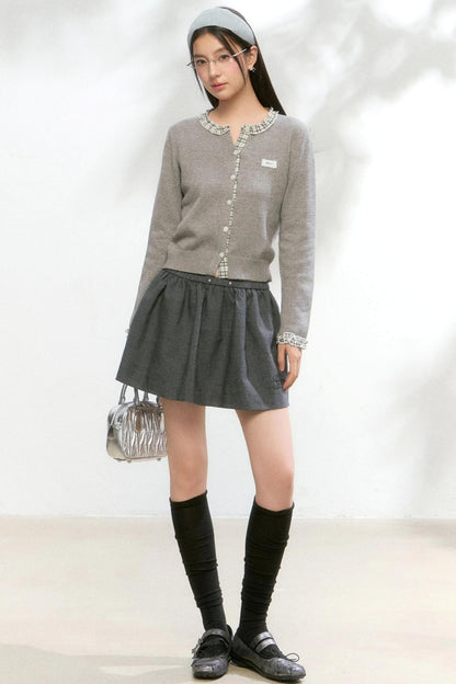 Knitted Plaid Cardigan Sweater Set-Up