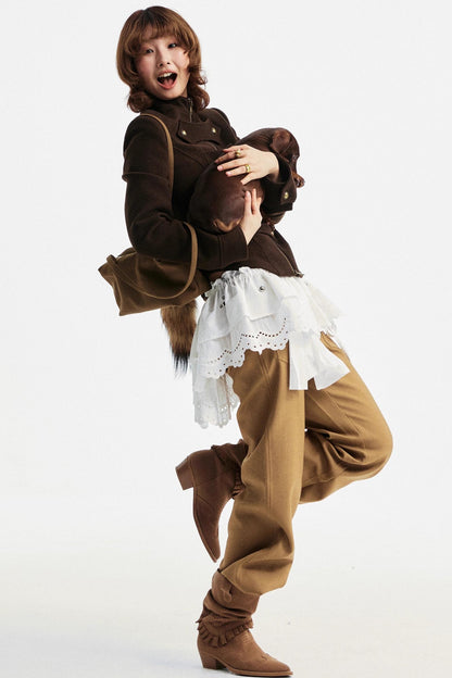 Khaki Tapered Flared Pants