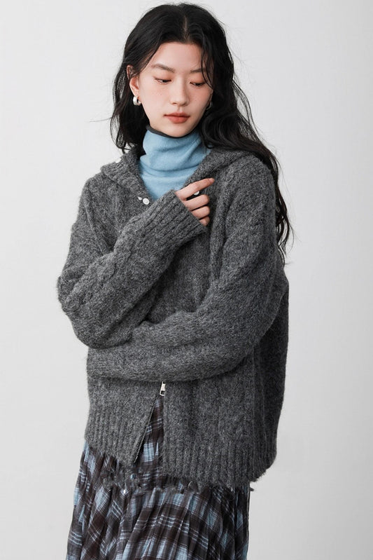 Fog Gray Fur Collar Hooded Jacket