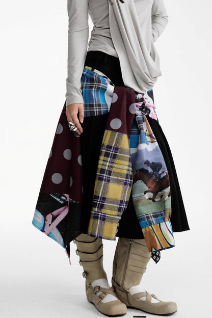 Street Print Deconstructed Stitched Skirt