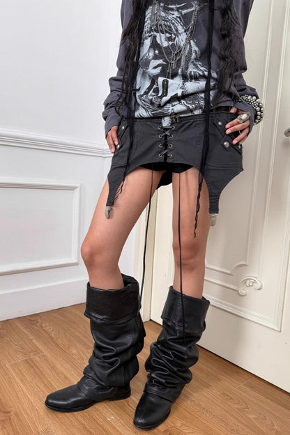 Layered Distressed Straight Cargo Pants