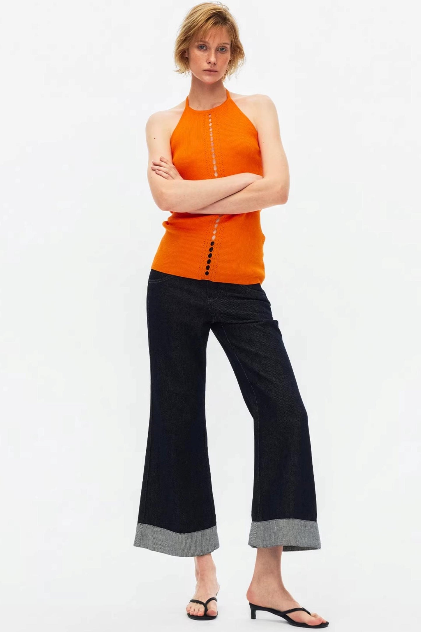 Lyocell Color-Blocked Strick-Oberteil