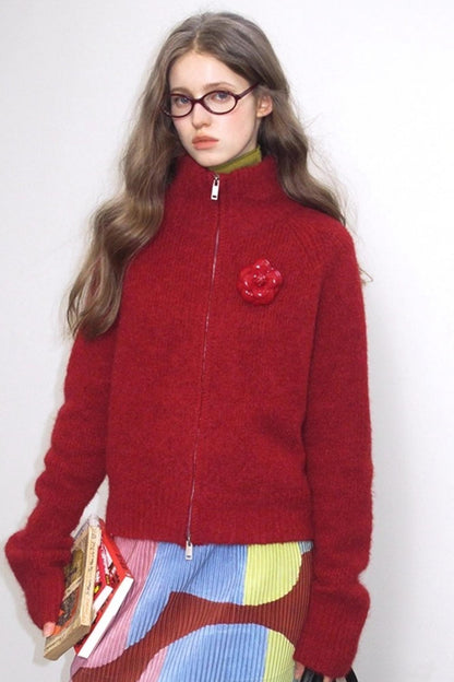 Quetzal Red Alpaca Wool Cardigan