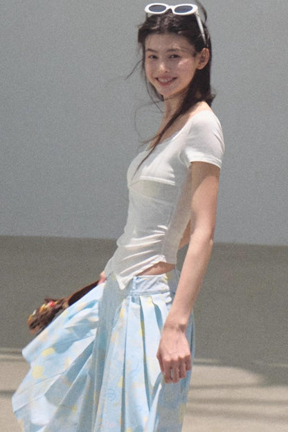 Poplin Pleated Midi Skirt