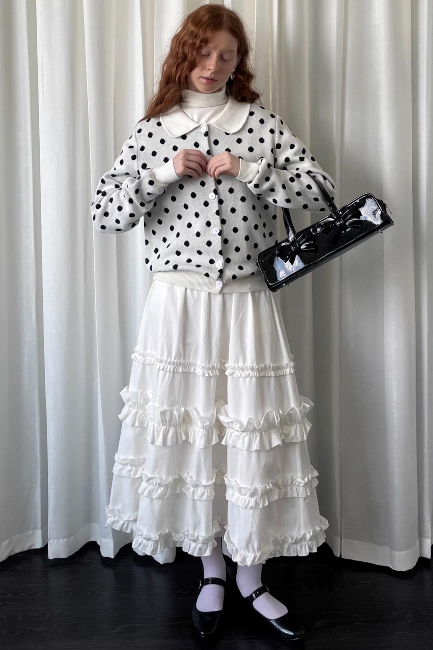 Polka Dot Doll Collar Knitted Cardigan