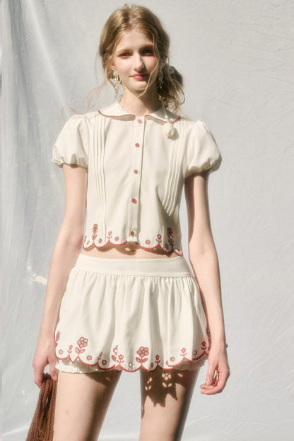 White Lace Shirt Skirt Set-Up