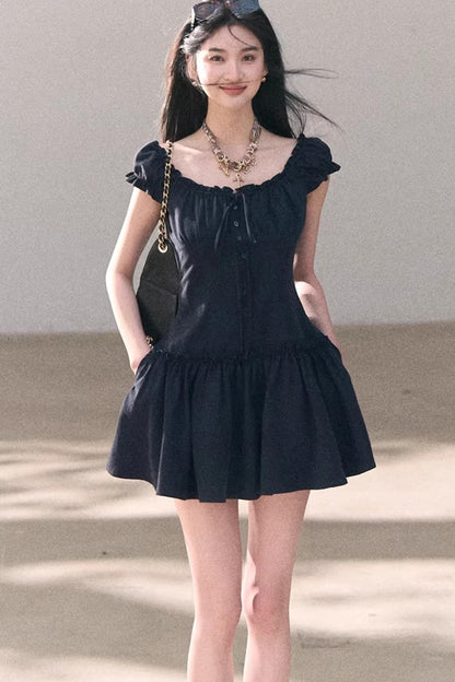 Lyocell Linen Puff Sleeve Dress