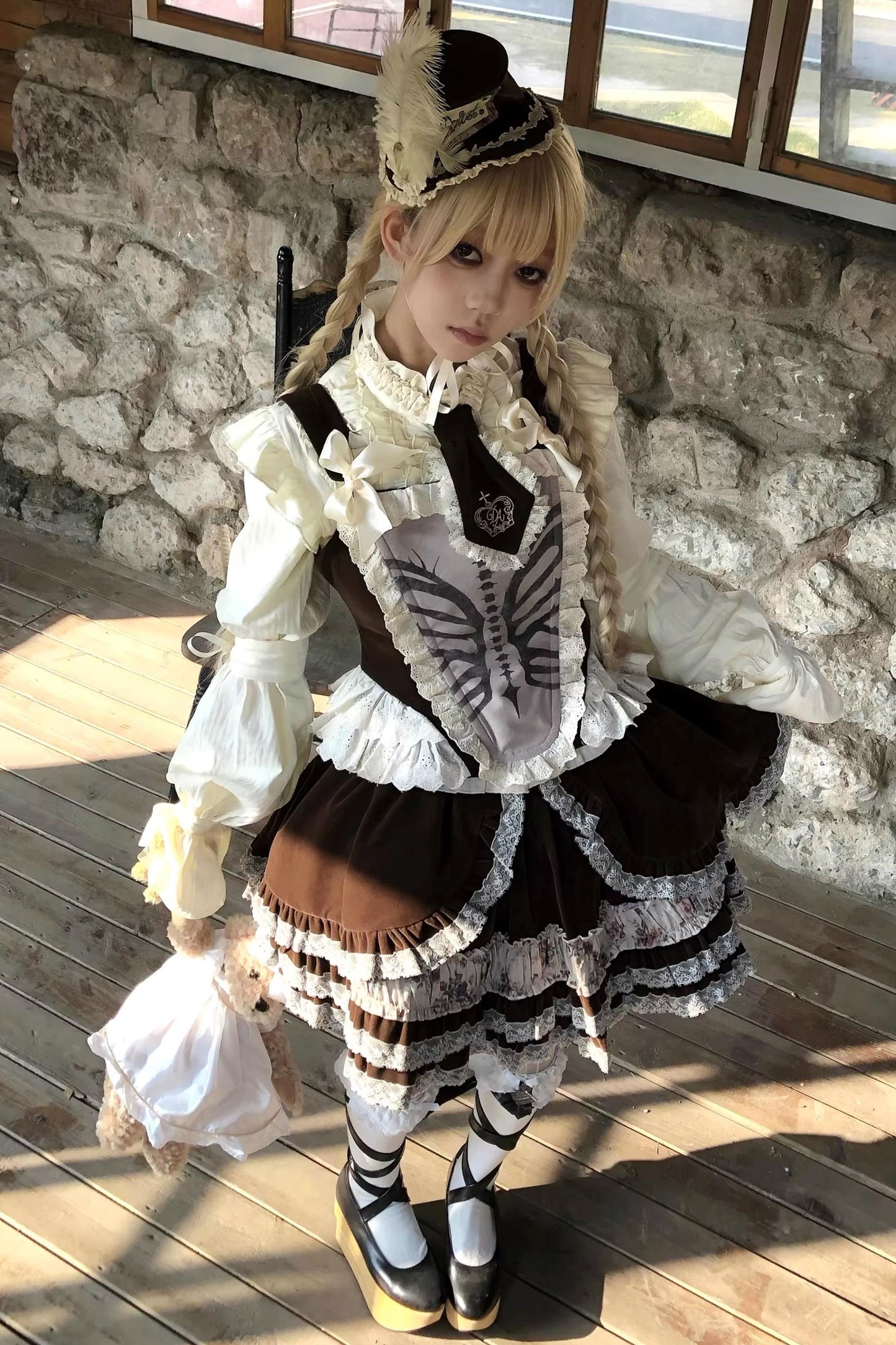 Bone Print Velvet Corset Vest