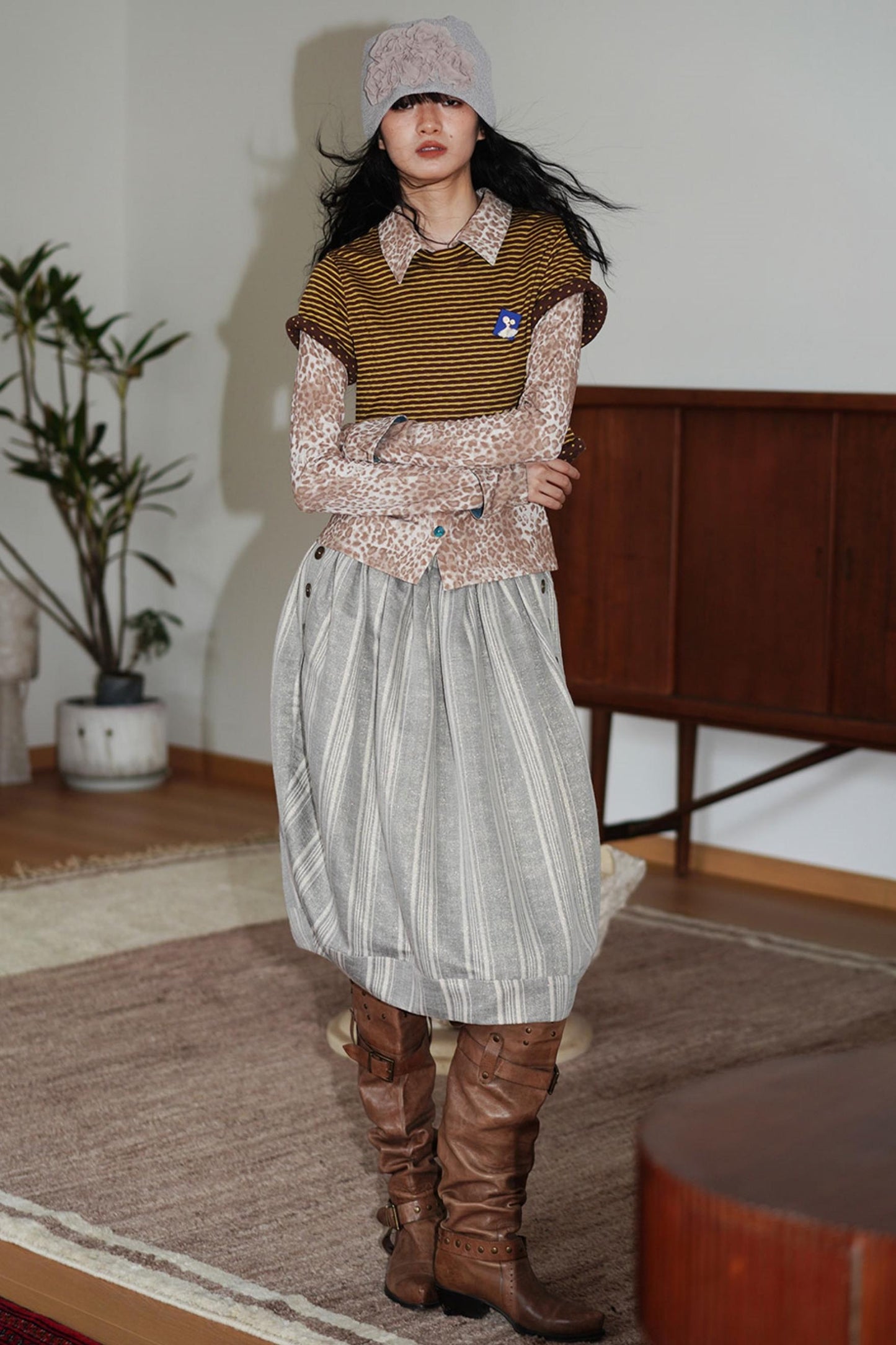 Vintage Striped Rolled Hem Short-Sleeve Top