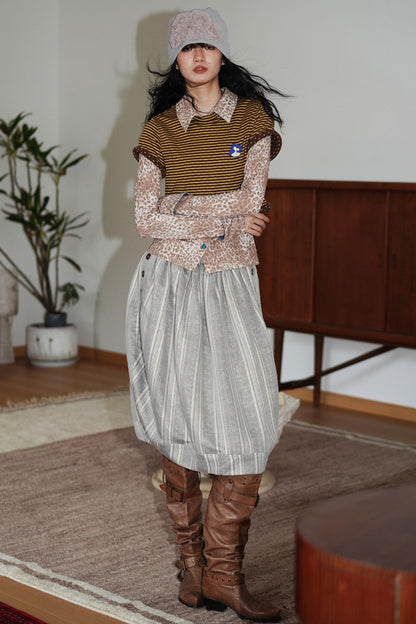 Vintage Striped Rolled Hem Short-Sleeve Top