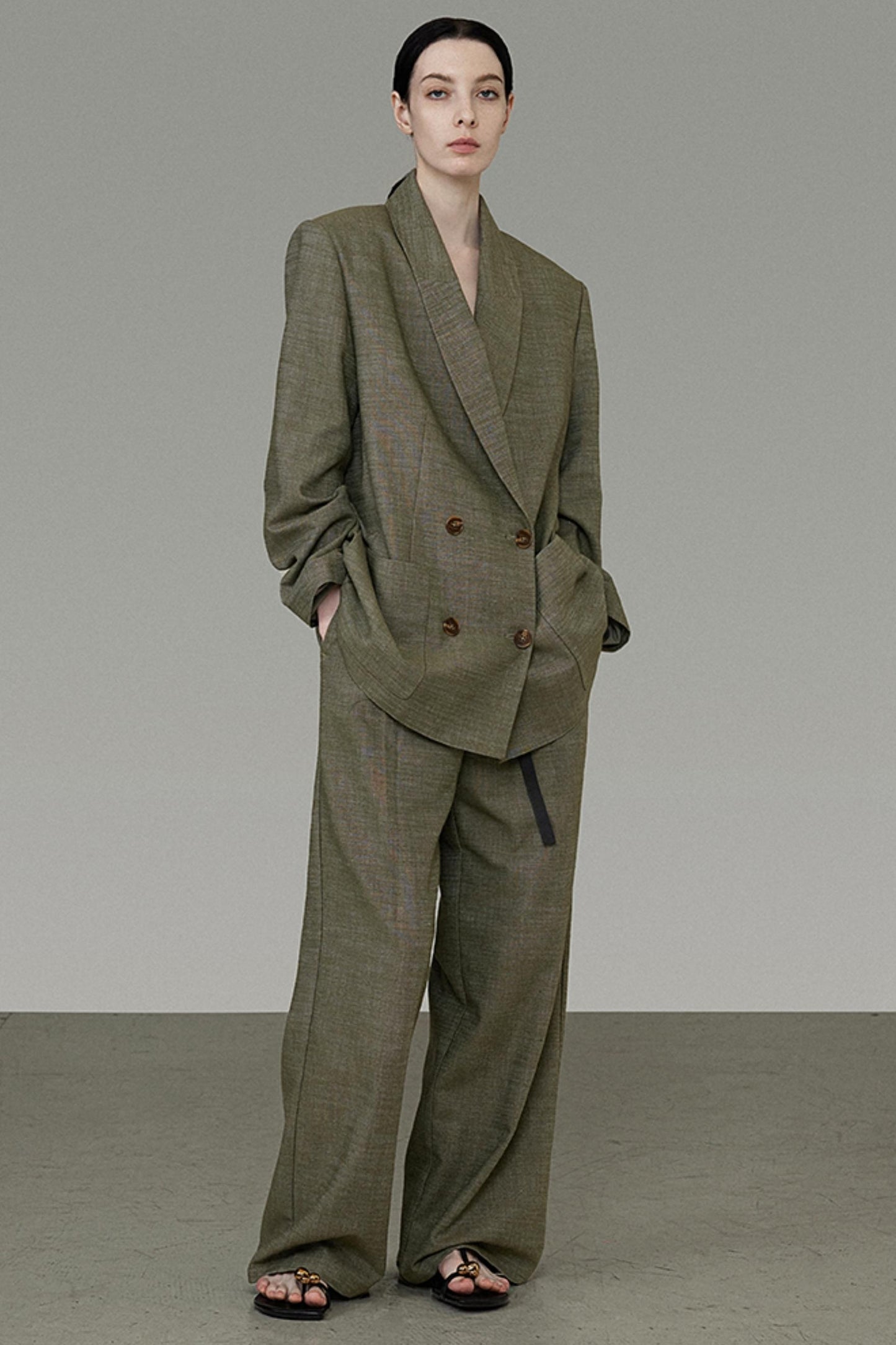 Draped Straight-Leg Suit Pants