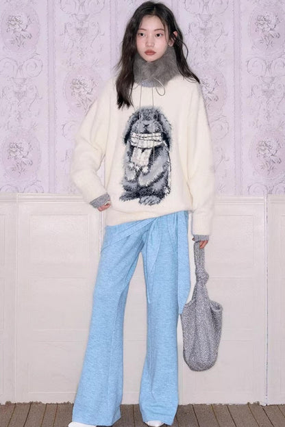 Color-Blocked Rabbit Jacquard Sweater