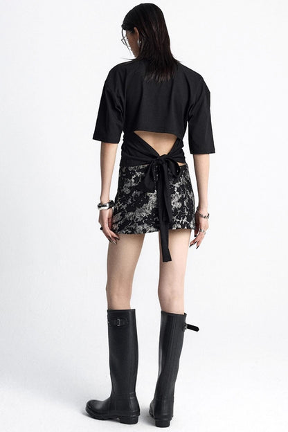 Pinch-Pleated Cut-Out Short Sleeve Summer Top