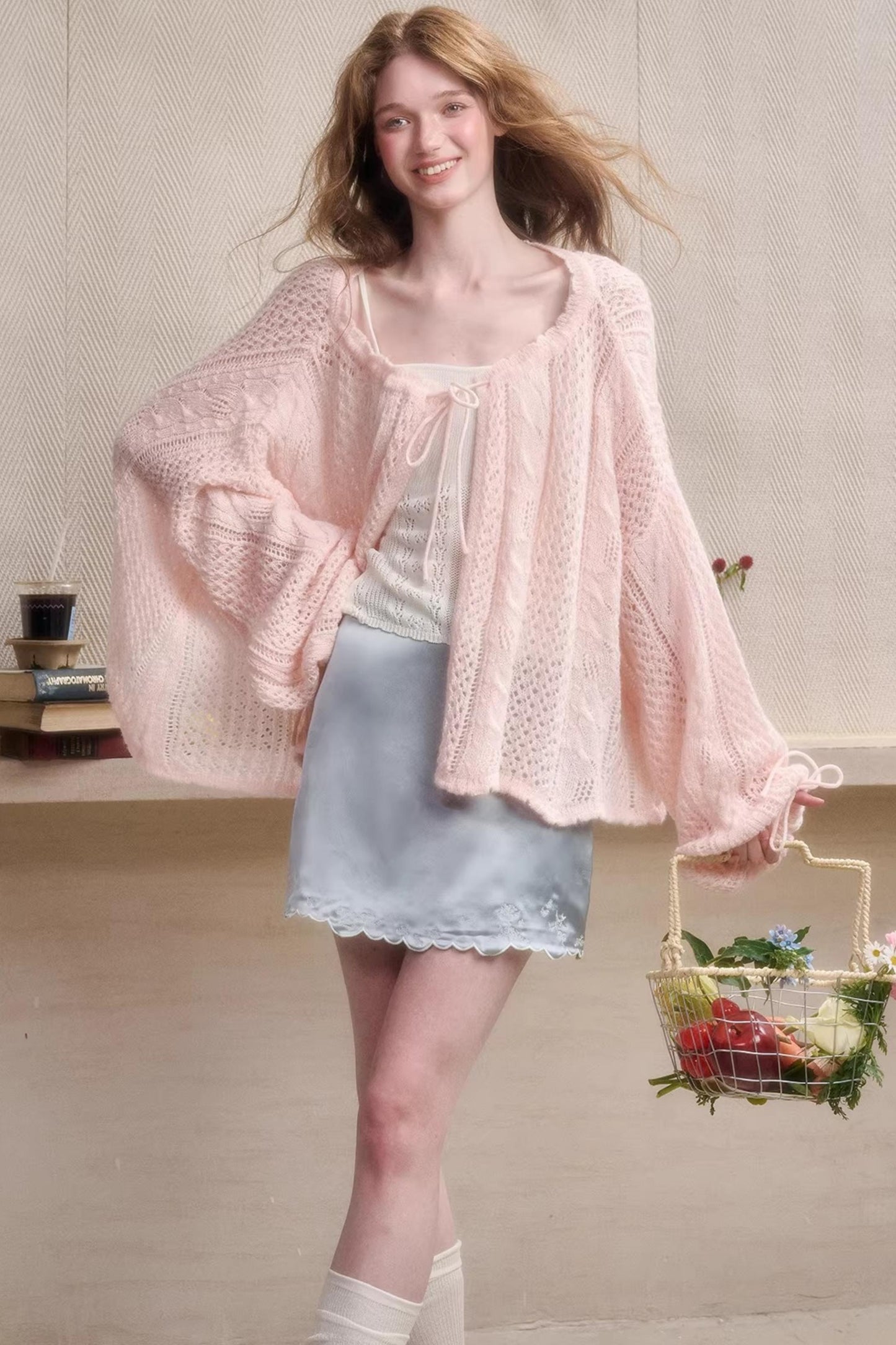 Mint Embroidered Satin Skirt