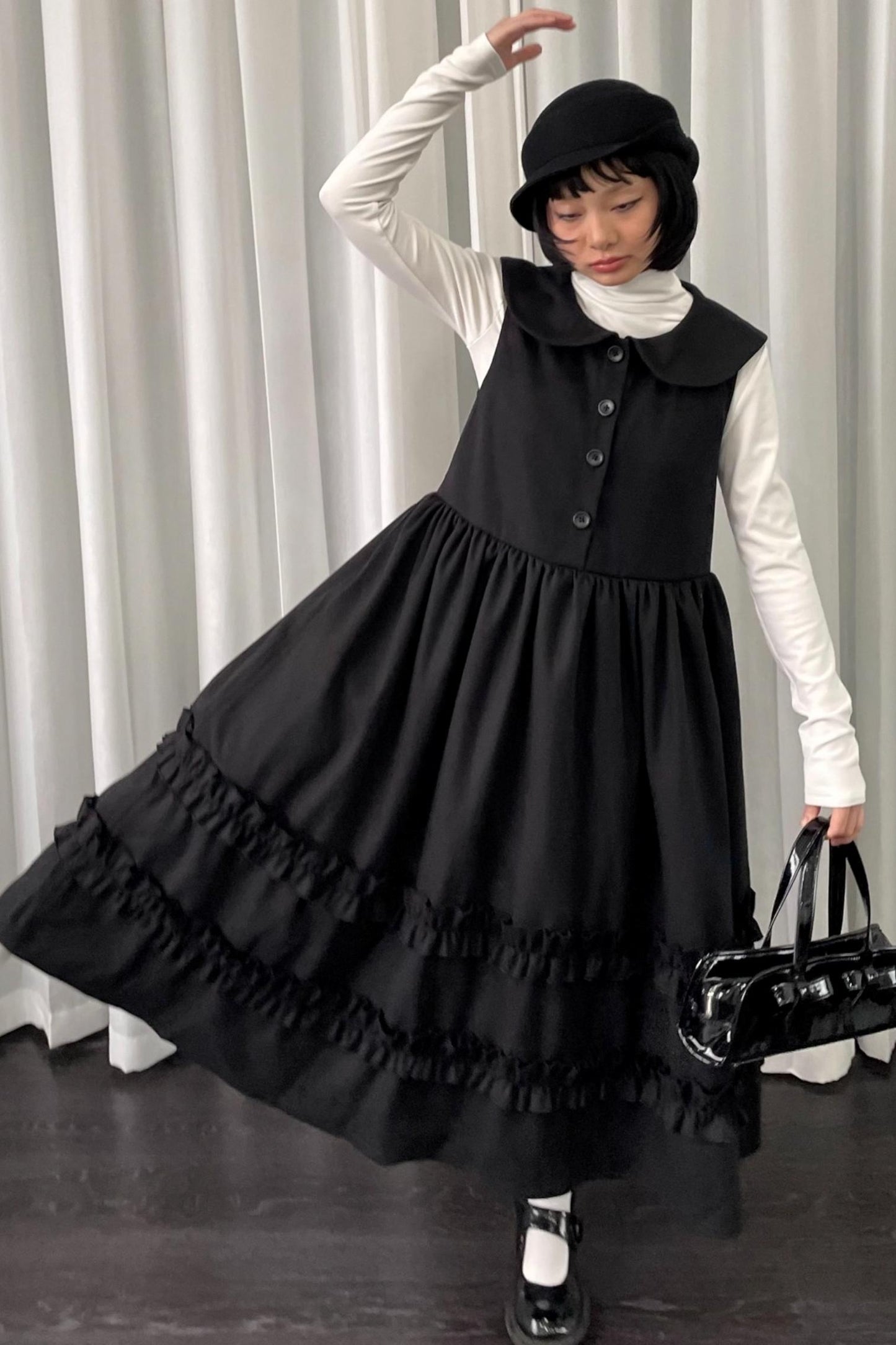 Black Woolen Layered Vest Dress