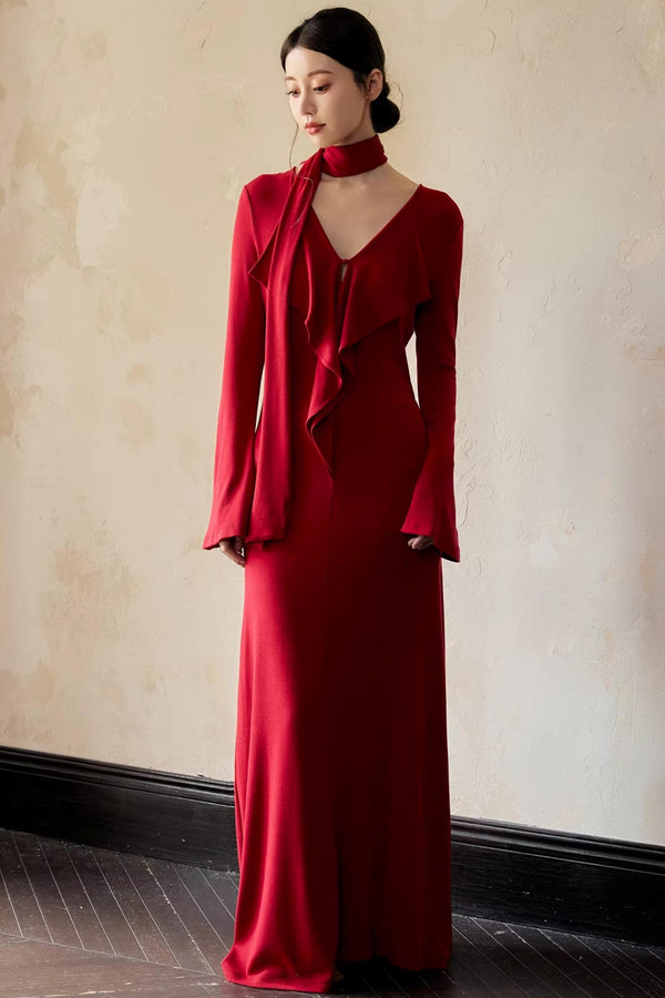 Red Ribbon Knitted Dress