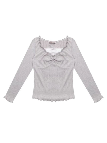 Lace Edge Long Sleeve T-Shirt Tops