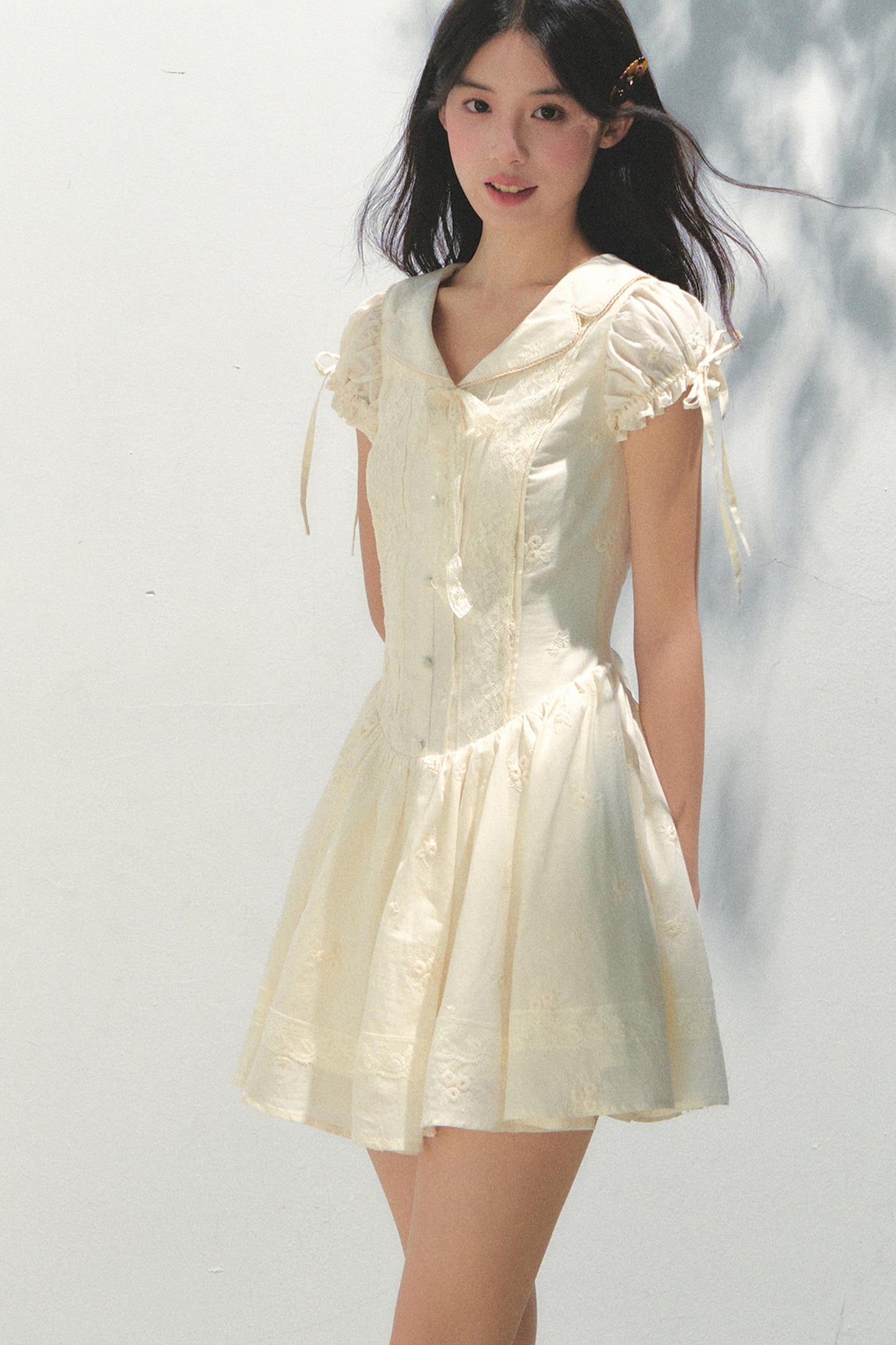 Holiday Embroidered Bubble Sleeve Dress