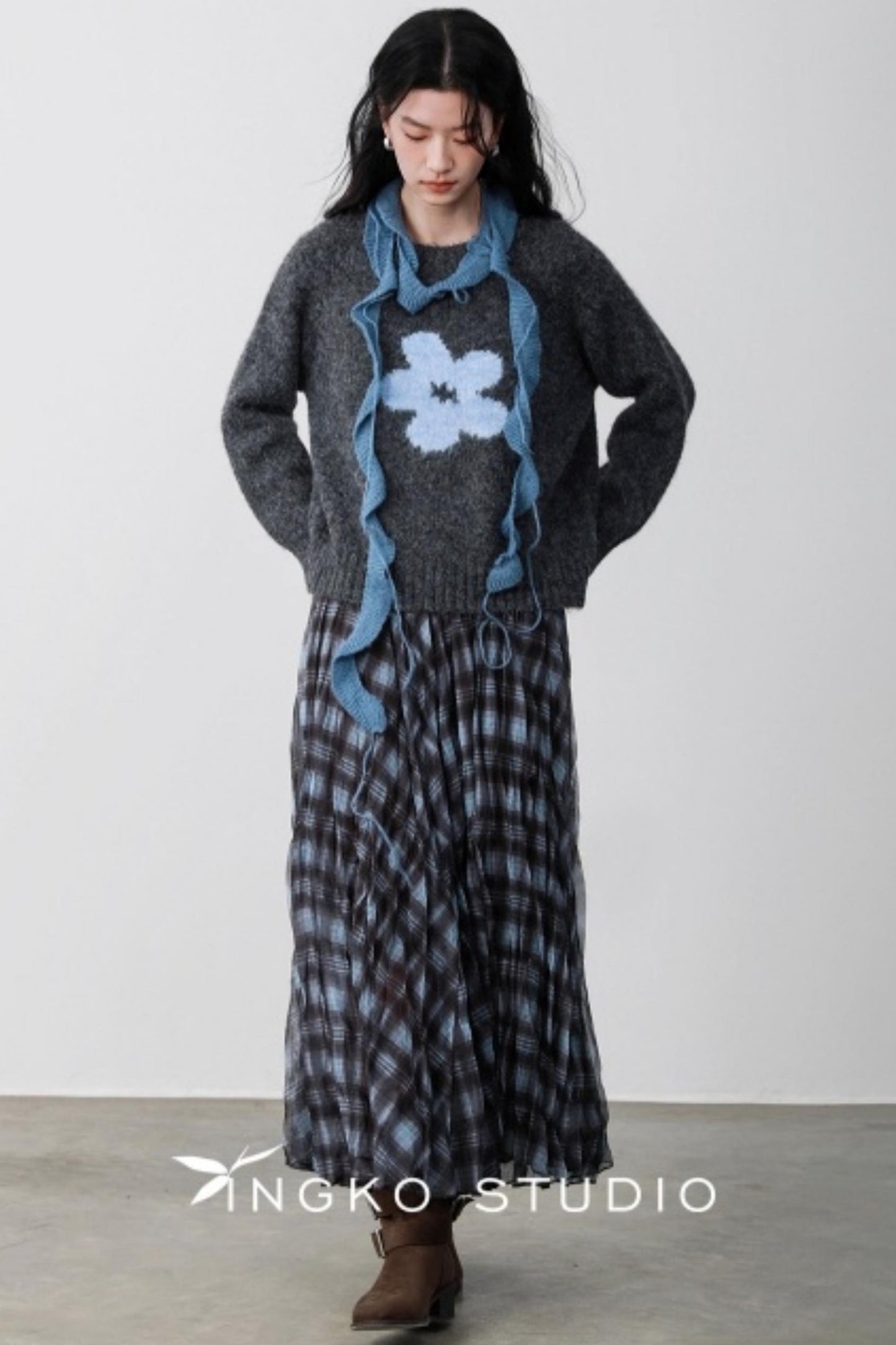 Fog Gray Floral Sweater