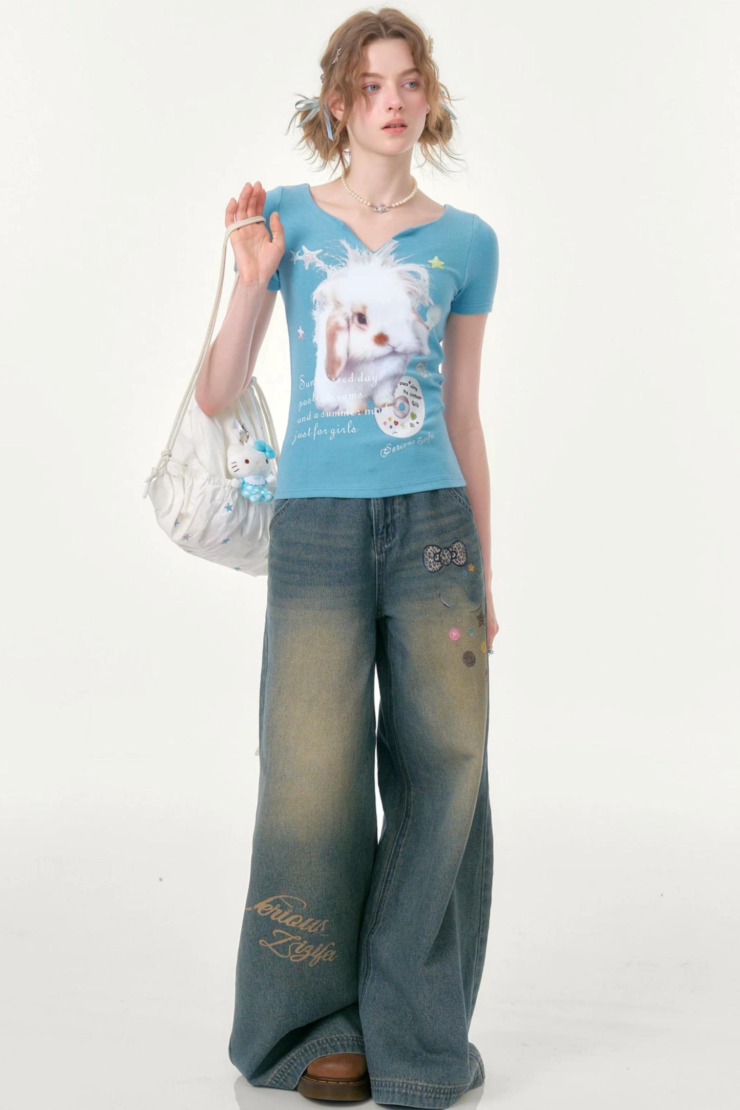 Blue Rabbit V-Neck T-Shirt