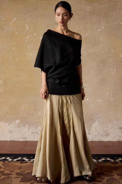 Black Shoulder Irregular Design T-Shirt