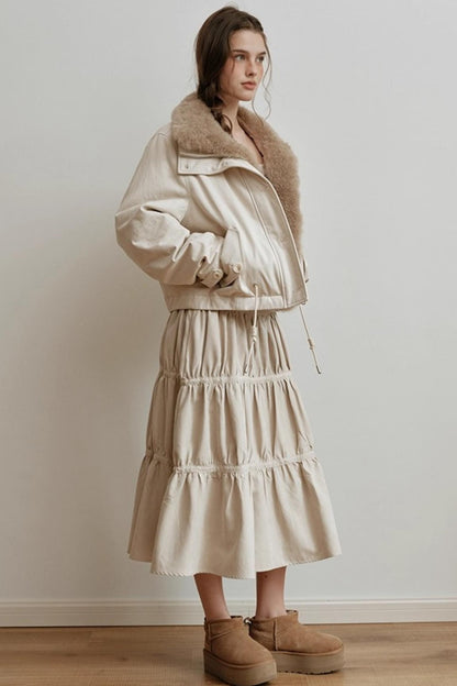 American Retro Suede Spliced Belt Umbrella Skirt