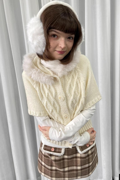 Off-White Fur Collar Knit Sweater Jacket