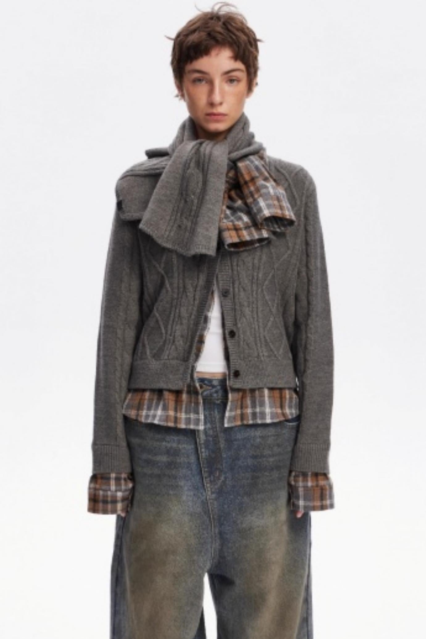 Wool Twist Pattern Cardigan Set-Up