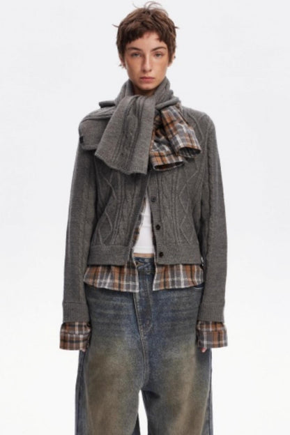 Wool Twist Pattern Cardigan Set-Up