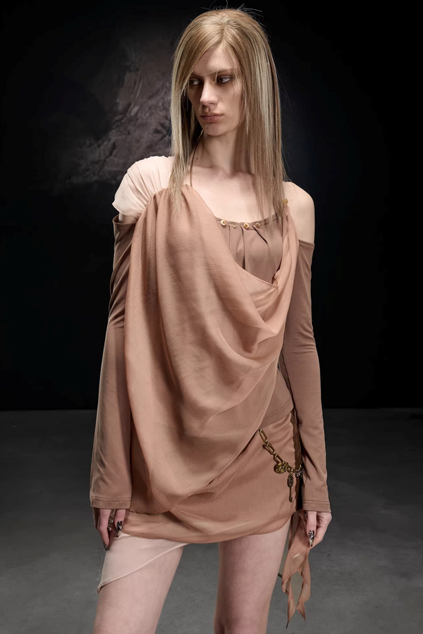 Chiffon Patchwork Asymmetrical Blouse