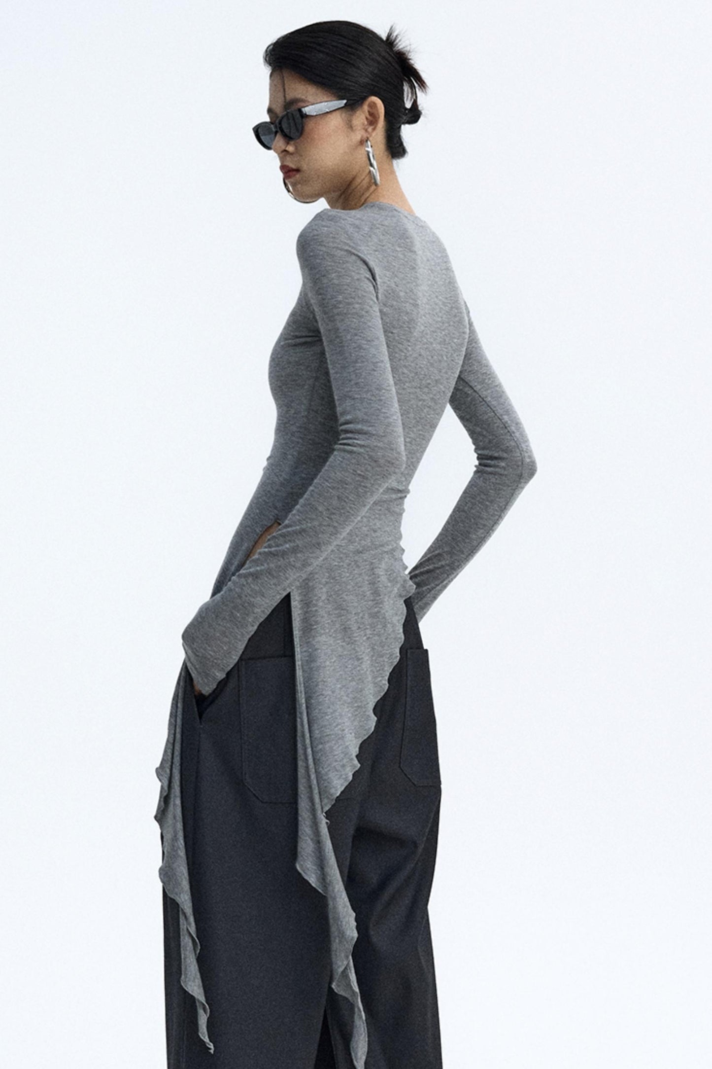 Ruffled Lyocell Asymmetrical Top