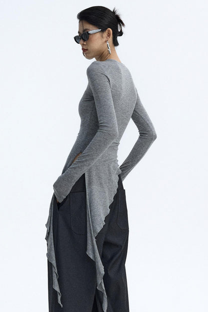 Ruffled Lyocell Asymmetrical Top