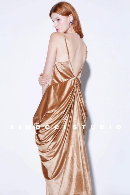 Custom Camellia Silk Velvet Slip Dress