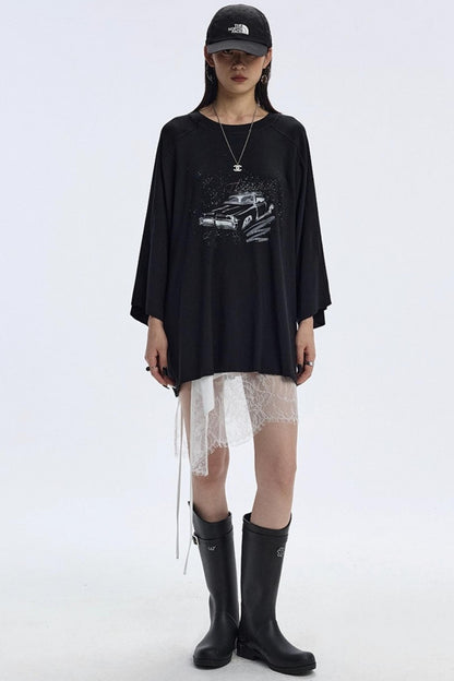 Vintage Car Print Cropped T-Shirt