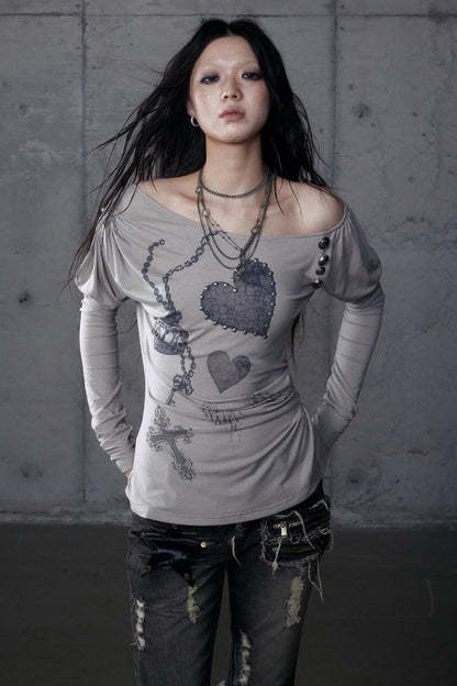 Puff Sleeve Punk Print Shirt