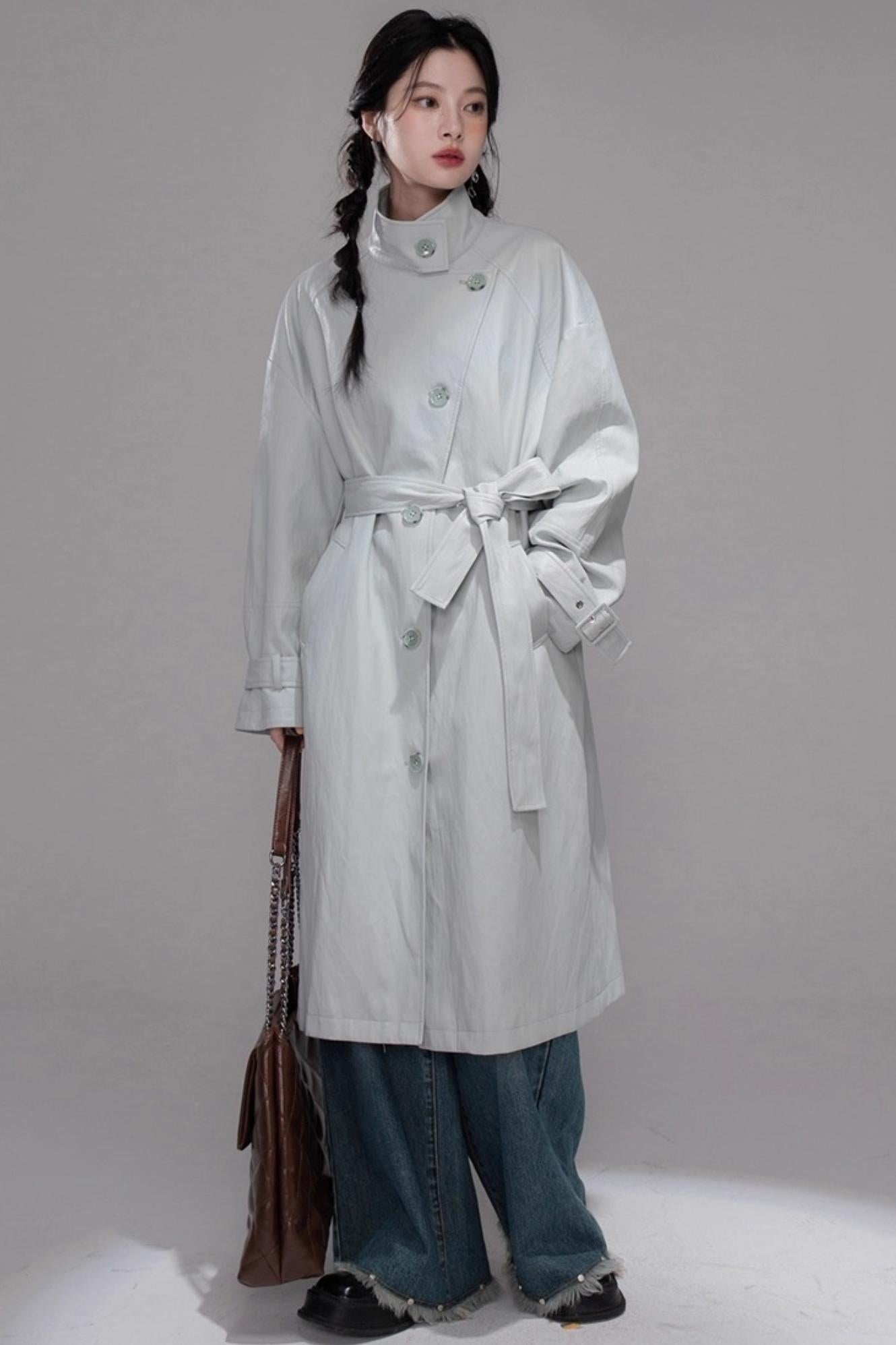 Two Collared Leather Trench Coat