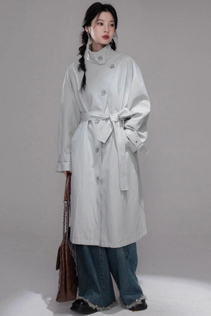 Two Collared Leather Trench Coat