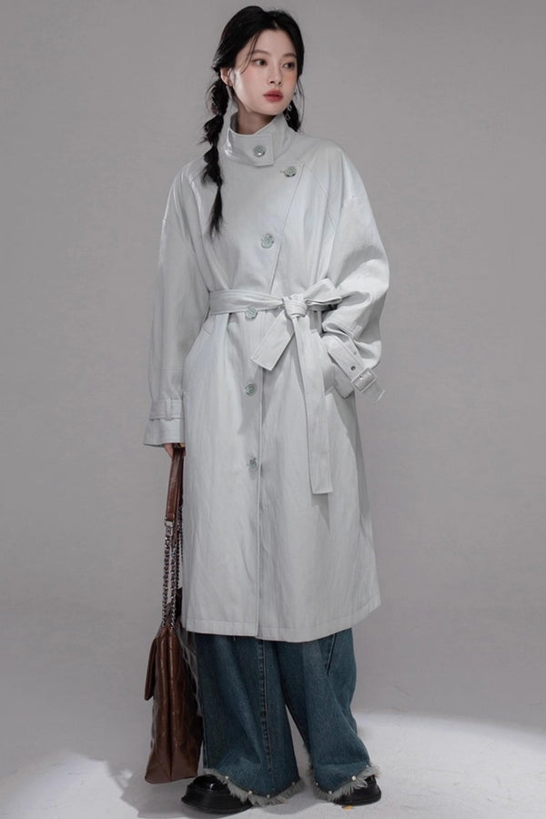 Two Collared Leather Trench Coat